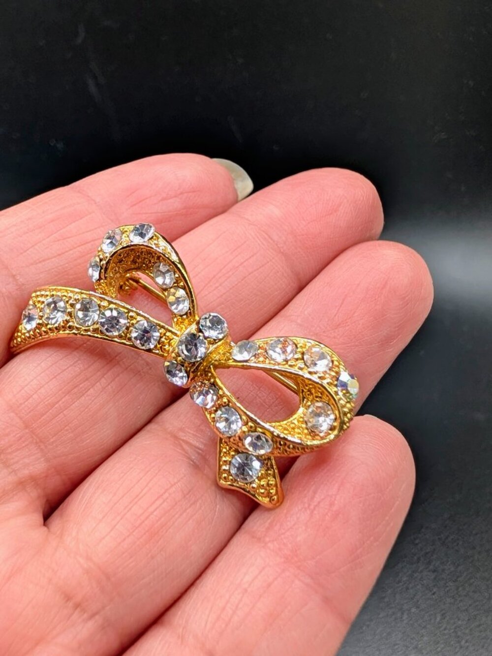 Clear Pave Rhinestone Bow Brooch - Vintage